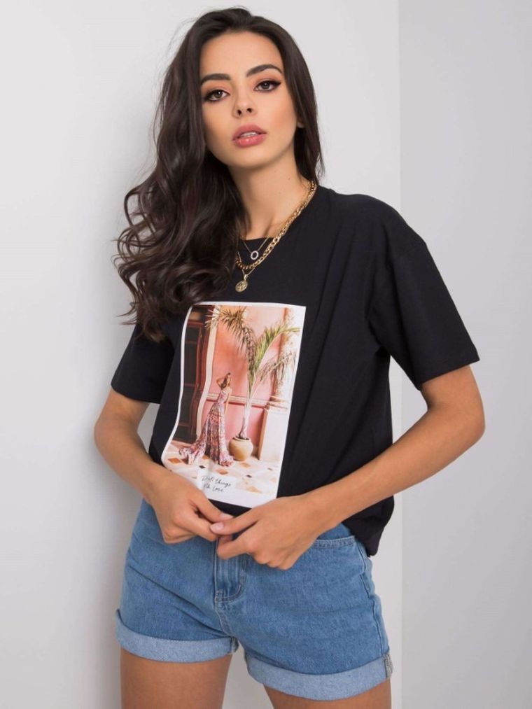 T-shirt damski, czarny, Pepper & Mint