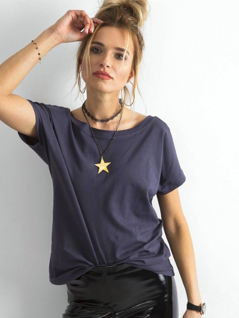 T-shirt damski, grafitowy, Basic Feel Good