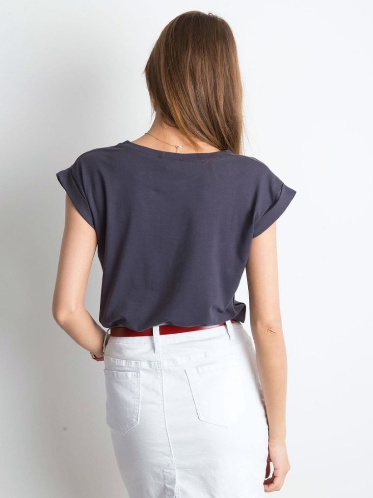 T-shirt damski, grafitowy, Basic Feel Good