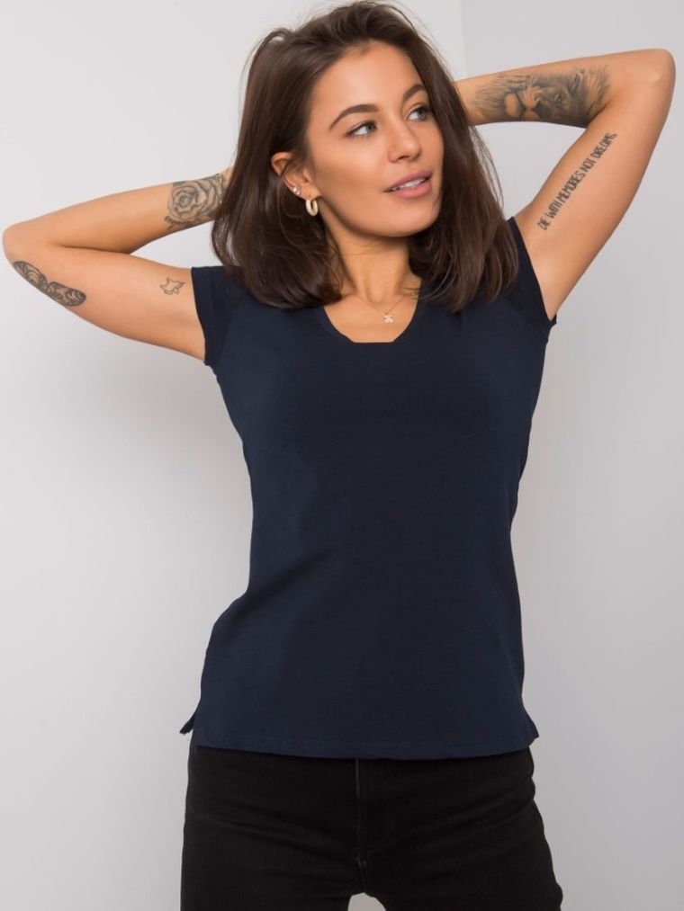 T-shirt damski, granatowy, Basic Feel Good