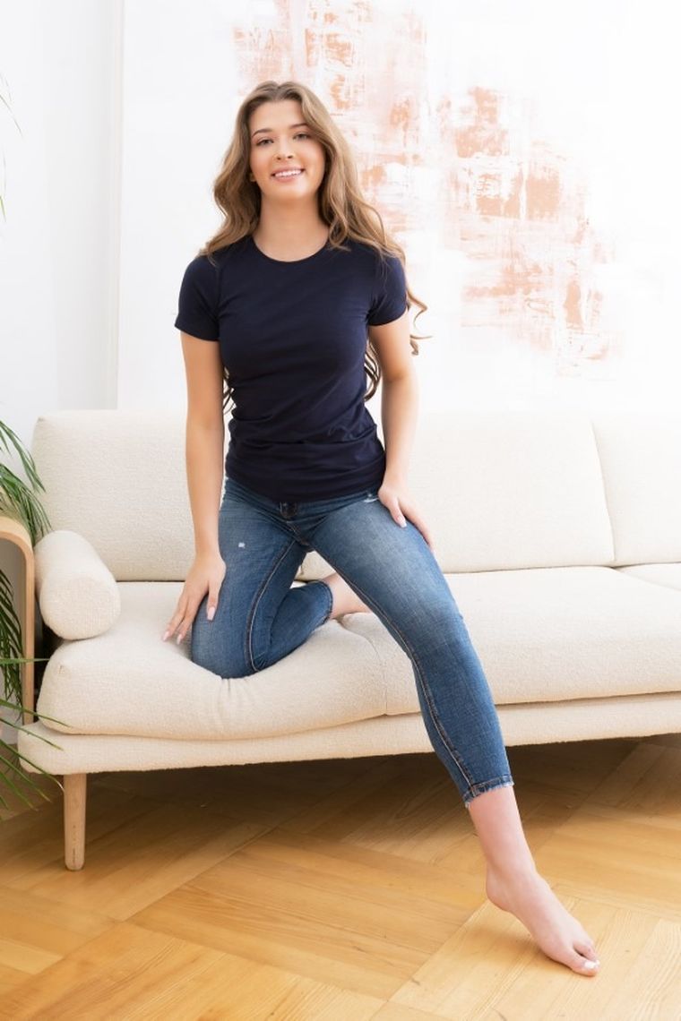 T-shirt damski, granatowy, Ibiza, Italian Fashion