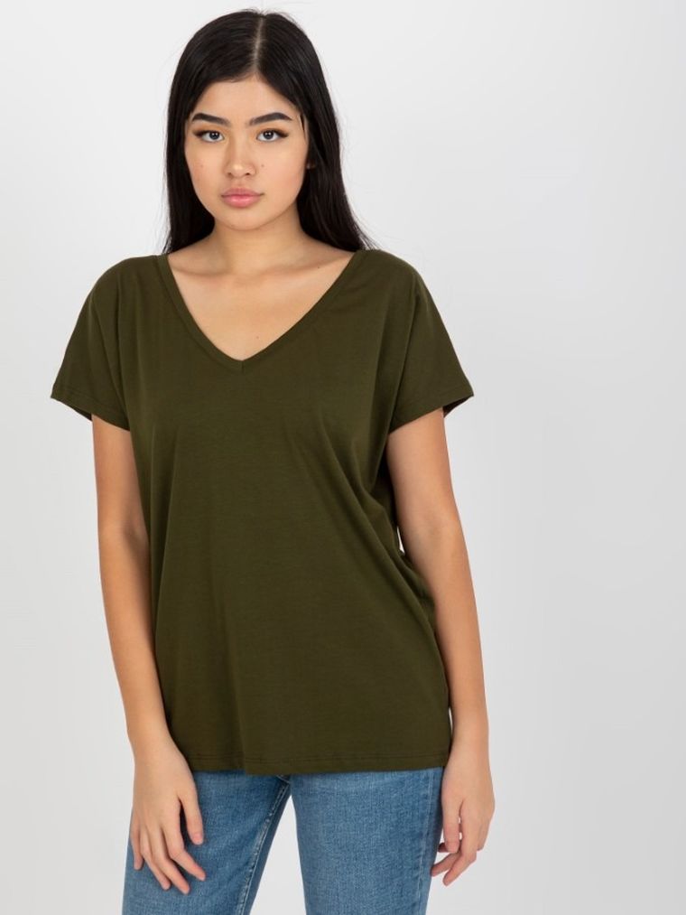 T-shirt damski, khaki, Basic Feel Good