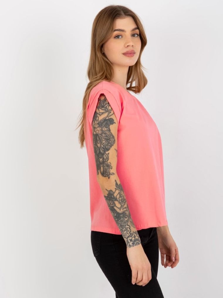 T-shirt damski, koralowy, Basic Feel Good