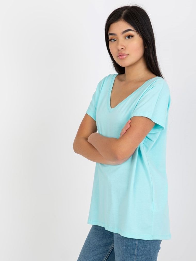 T-shirt damski, miętowy, Basic Feel Good