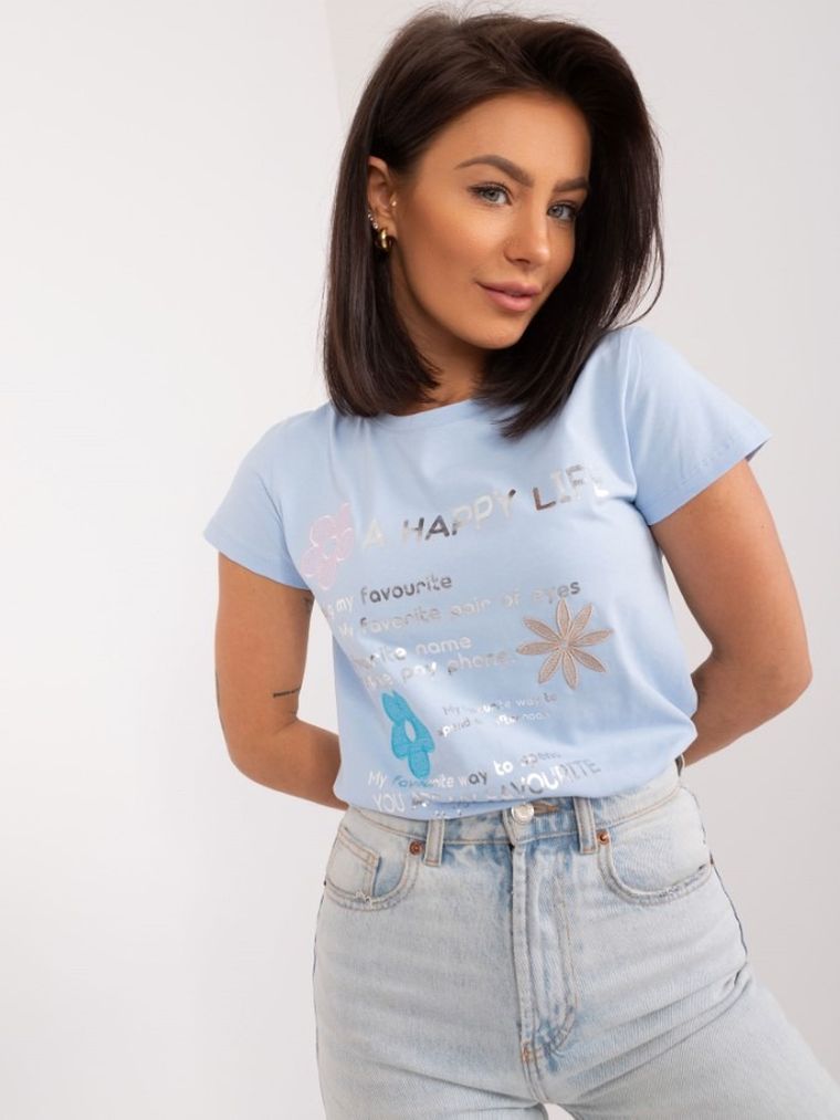 T-shirt damski, niebieski, Basic Feel Good