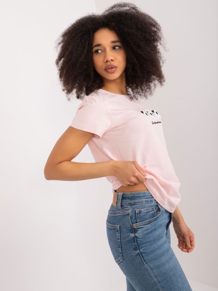 T-shirt damski, różowy, Basic Feel Good