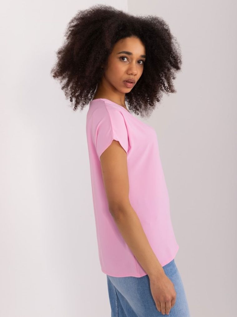 T-shirt damski, różowy, Basic Feel Good
