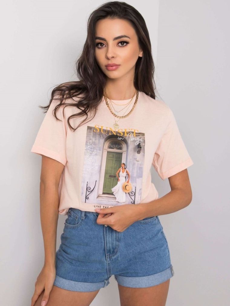 T-shirt damski, różowy, Pepper & Mint