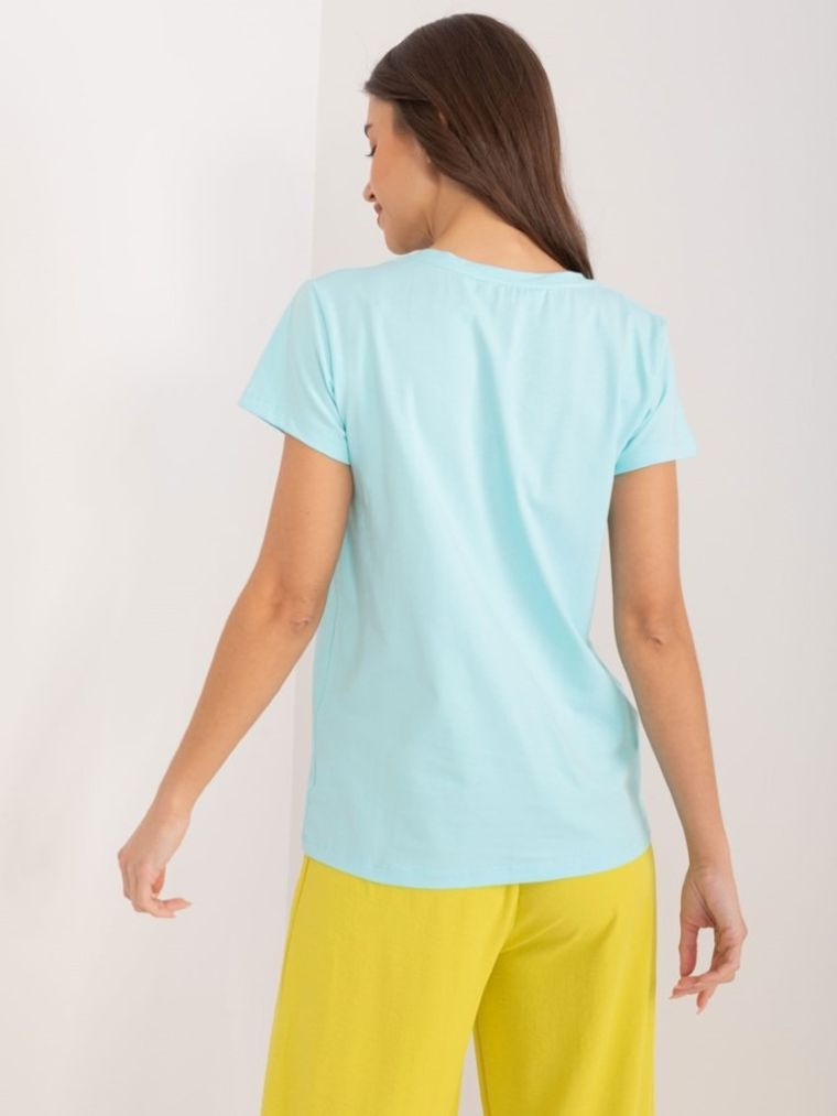 T-shirt damski, turkusowy, Basic Feel Good