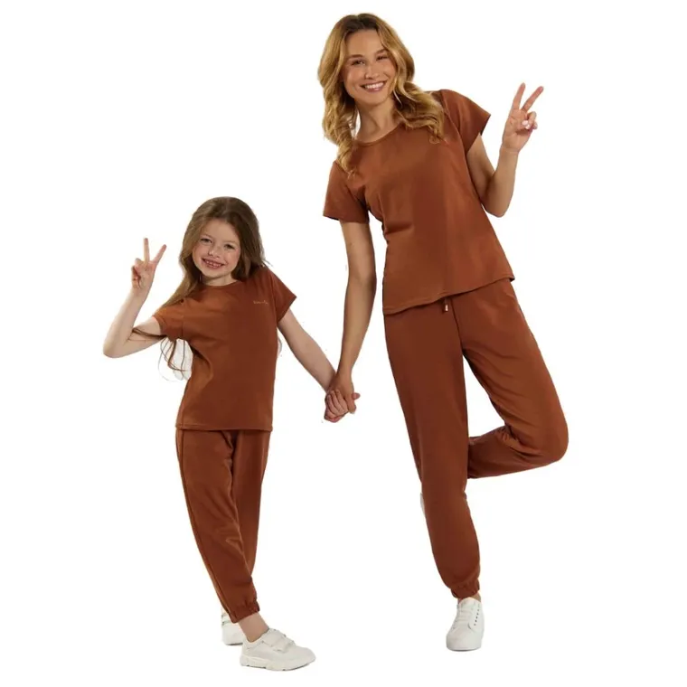 T-shirt dziewczęcy, brązowy, Tup Tup