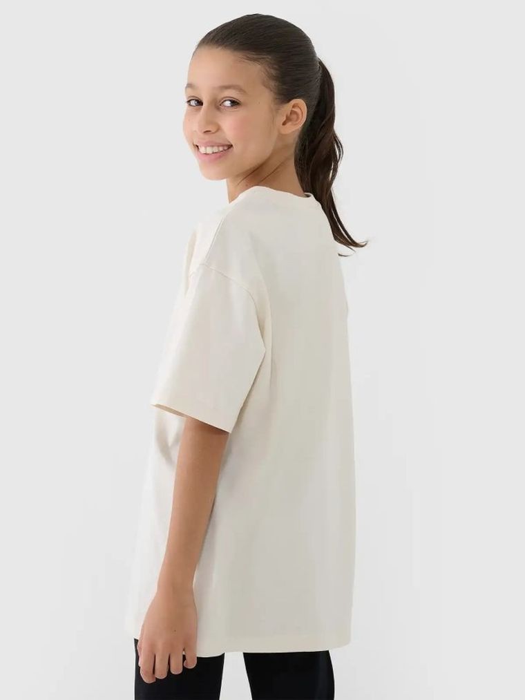T-shirt dziewczęcy, ecru, 4F