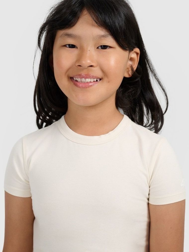 T-shirt dziewczęcy, ecru, 4F