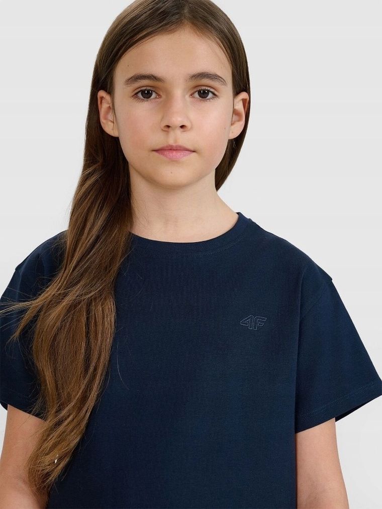 T-shirt dziewczęcy, granatowy, 4F