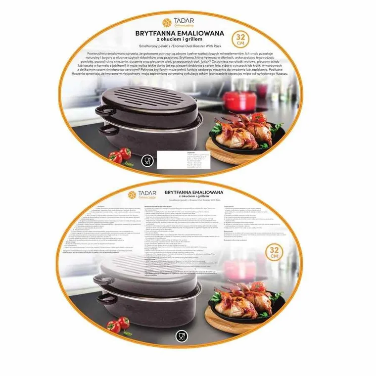 Tadar, brytfanna emaliowana, pokrywą grillową, 32 cm