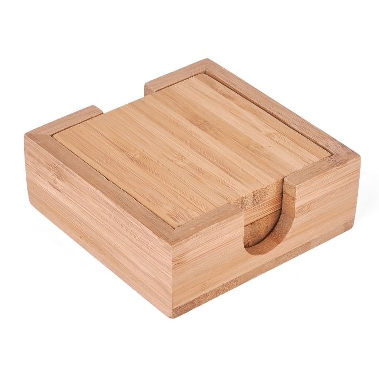 Tadar, drewniany komplet, 4 podkładki bambusowe w stojaku, 11-11 cm