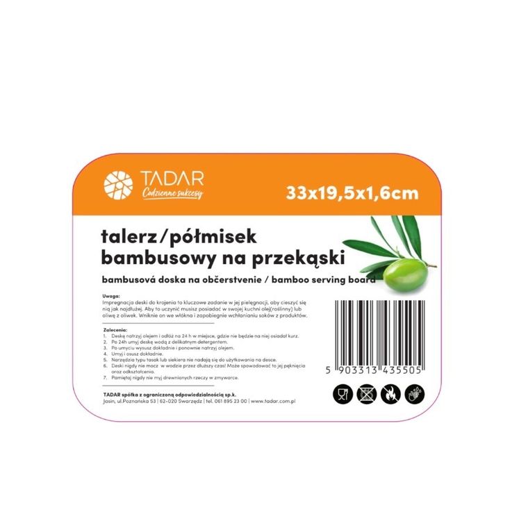 Tadar, drewniany półmisek bambusowy na przekąski, 33-19,5-1,6 cm
