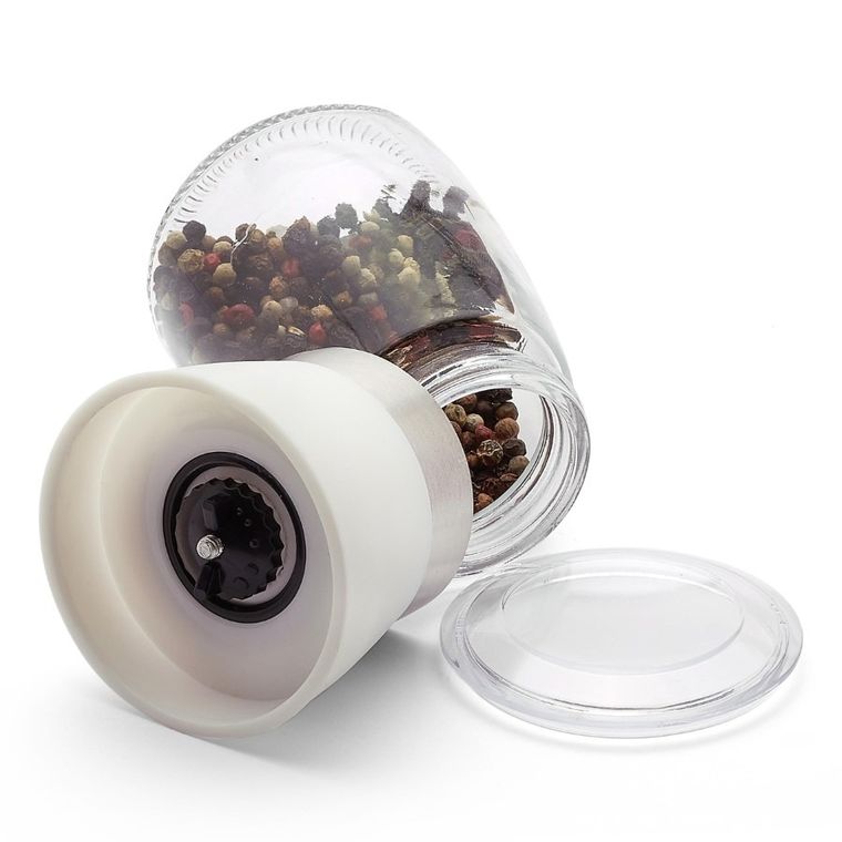 Tadar, szklany młynek ręczny do soli i pieprzu, biały, 170 ml