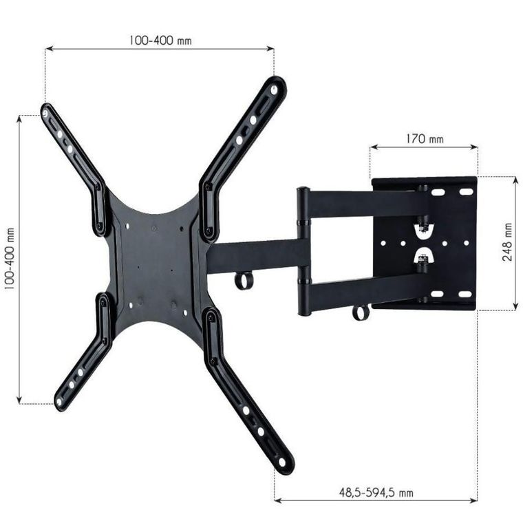 Techly, uchwyt ścienny, LCD/LED, 23-55", podwójne ramię, 45 kg, czarny