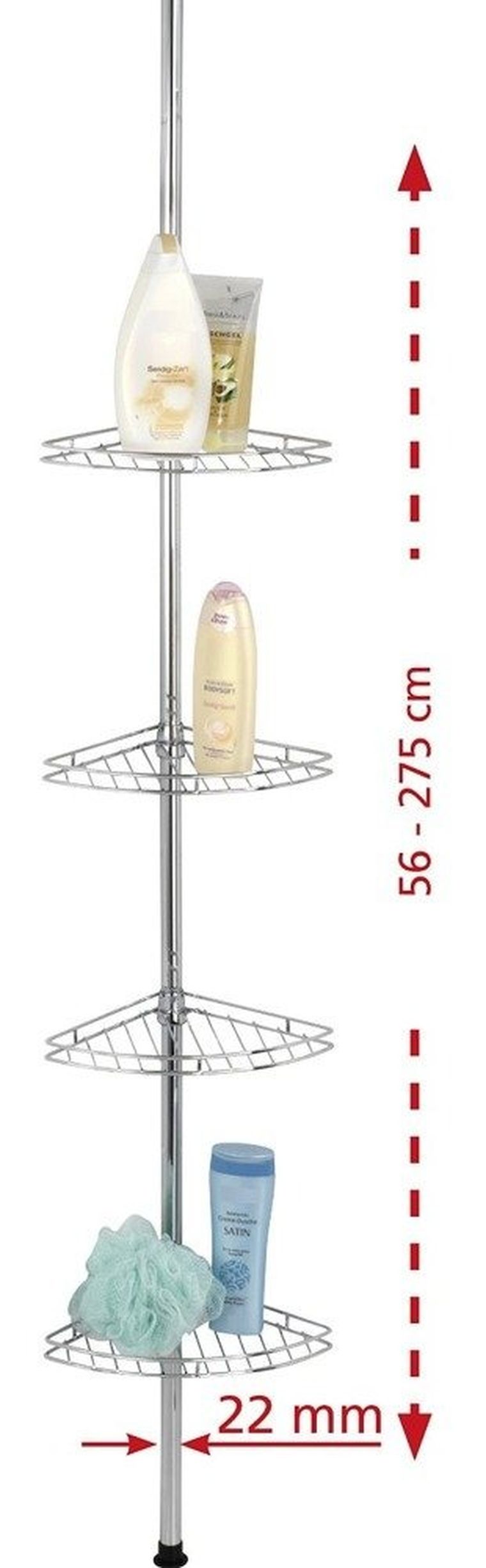 Teleskopowa narożna półka łazienkowa, prea, 4 poziomy