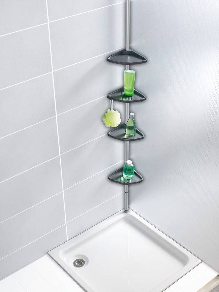 Teleskopowa półka łazienkowa, narożna, 4 poziomy, szara