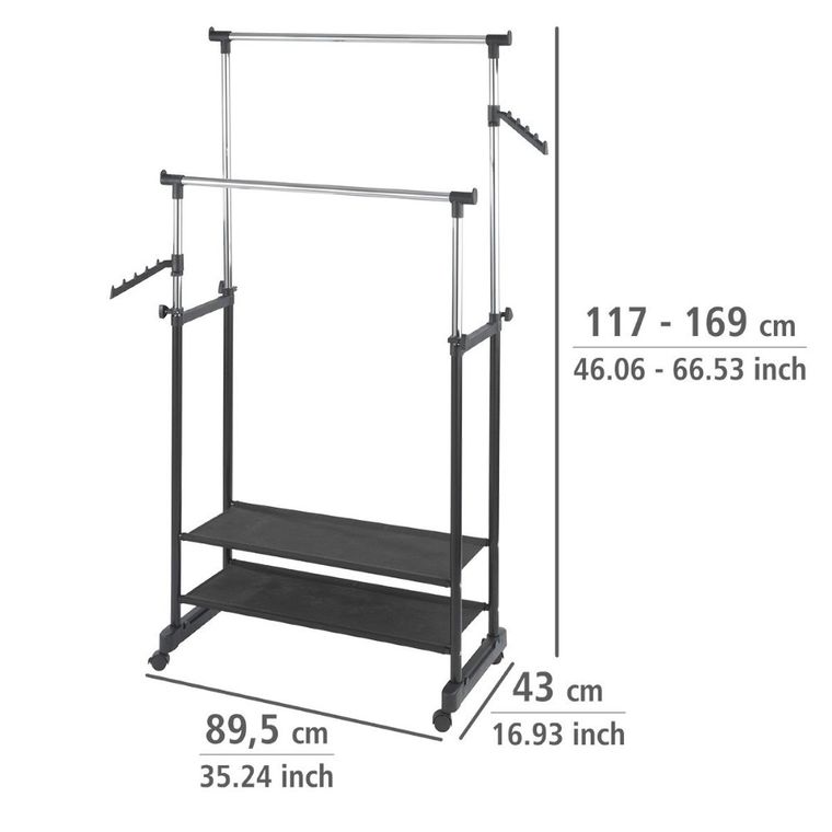 Teleskopowy wieszak na ubrania, szafa na kółkach