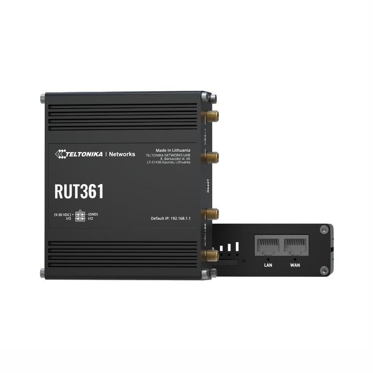Teltonika, RUT361, przemysłowy router 4G LTE, Cat 6 LTE, WiFi 4, 2x RJ45 100Mb/s, IP30