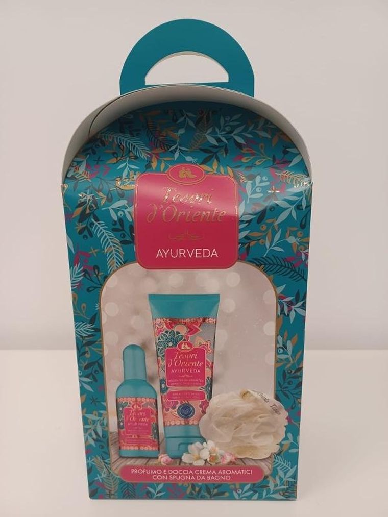 Tesori d'Oriente, Ayurveda, zestaw prezentowy: woda toaletowa, 100 ml + żel pod prysznic, 75 ml + myjka do kąpieli