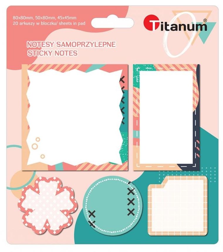 Titanum, karteczki samoprzylepne, zestaw 5 wzorów