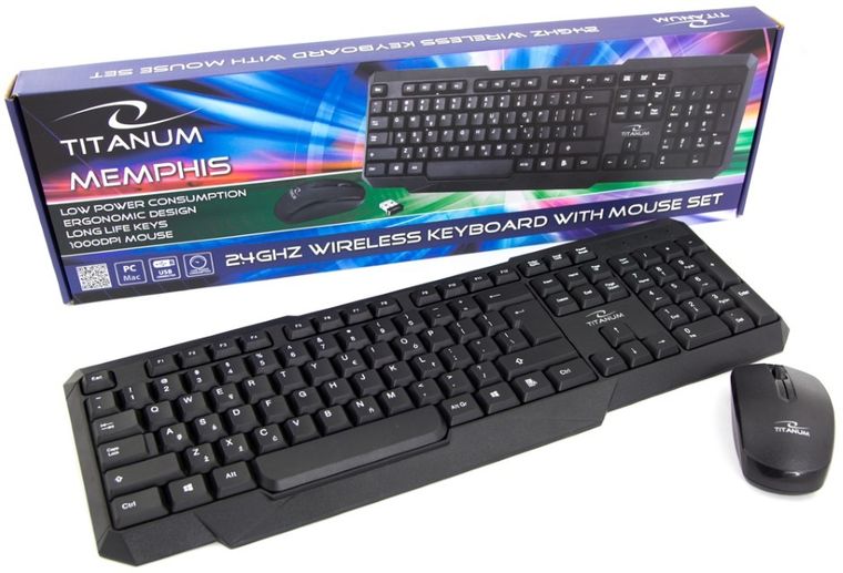 Titanum, klawiatura + mysz, Memphis, TK108 USB, US, czarny, optyczna, 1000 DPI