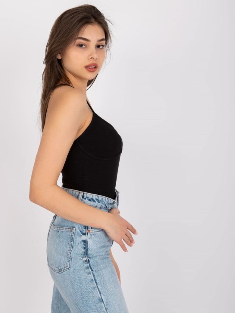 Top damski, prążkowany, czarny, Och Bella