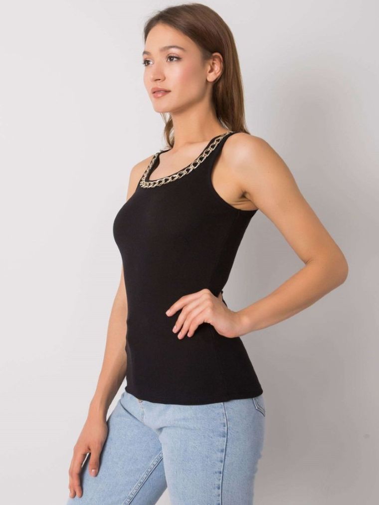 Top damski, prążkowany, czarny, Och Bella