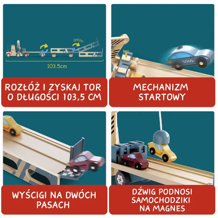 Topbright, transporter samochodów i tor wyścigowy 2w1, pojazd drewniany