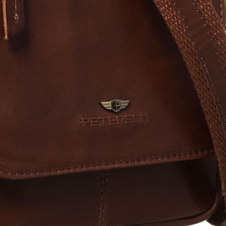 Torba listonoszka, brązowa, skórzana, Peterson