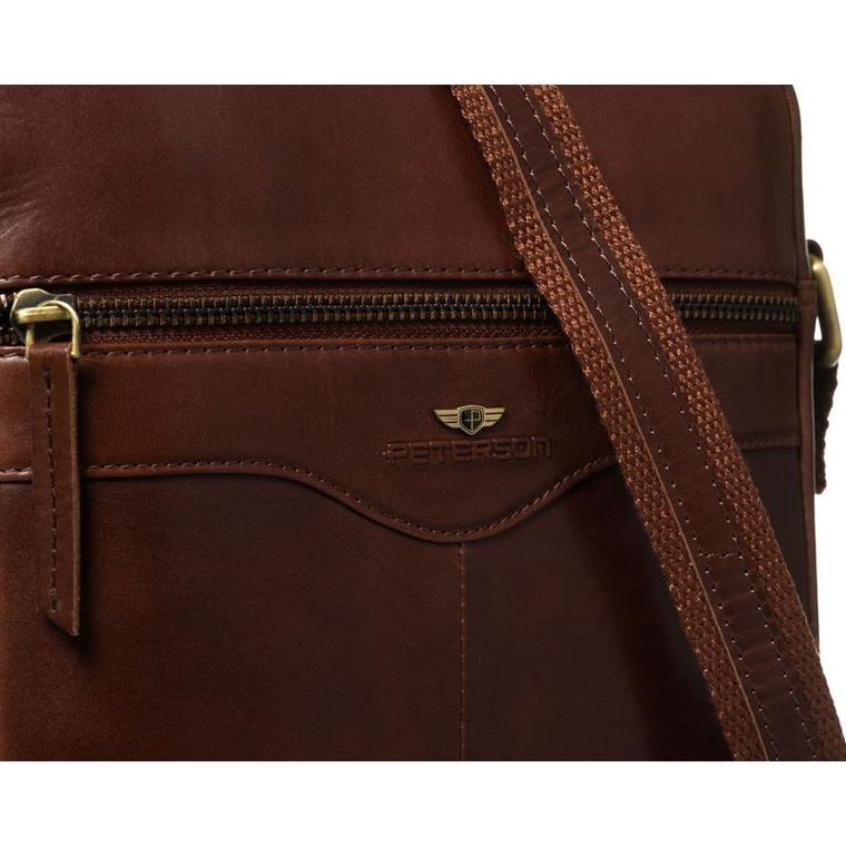 Torba listonoszka, brązowa, skórzana, Peterson