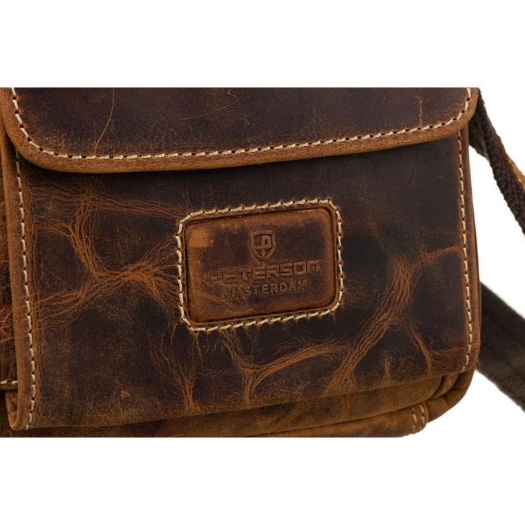 Torba listonoszka, brązowa, skórzana, Peterson