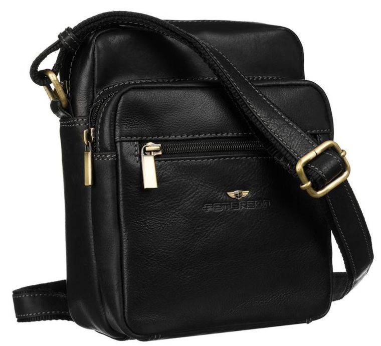 Torba listonoszka, czarna, skórzana, Peterson