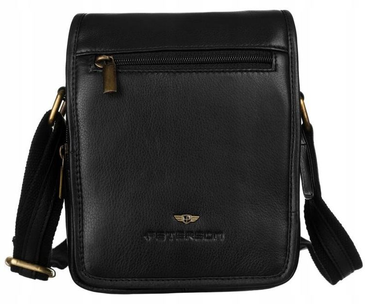 Torba listonoszka, czarna, skórzana, Peterson