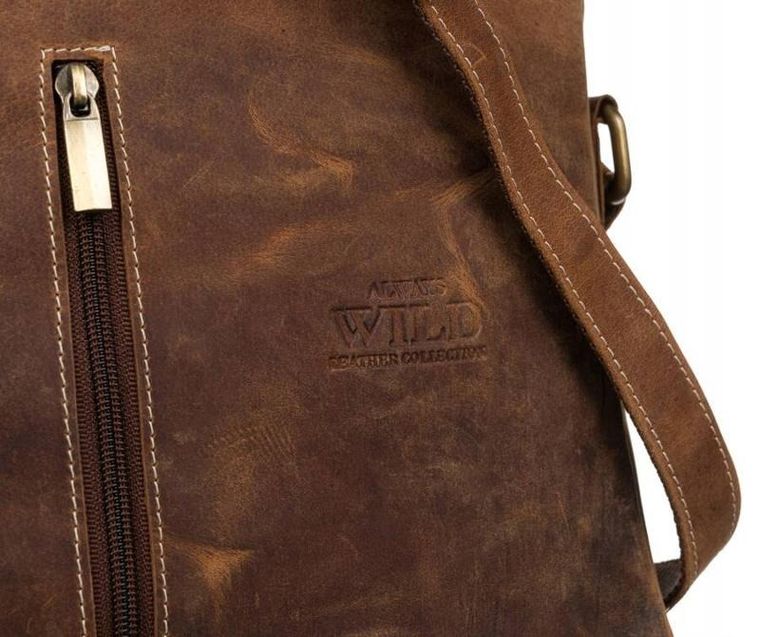 Torba listonoszka, jasnobrązowa, skórzana, Always Wild