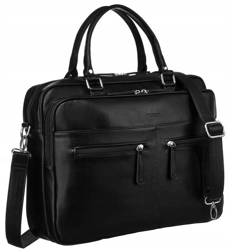 Torba na laptopa, czarna, skóra ekologiczna, 14", Peterson