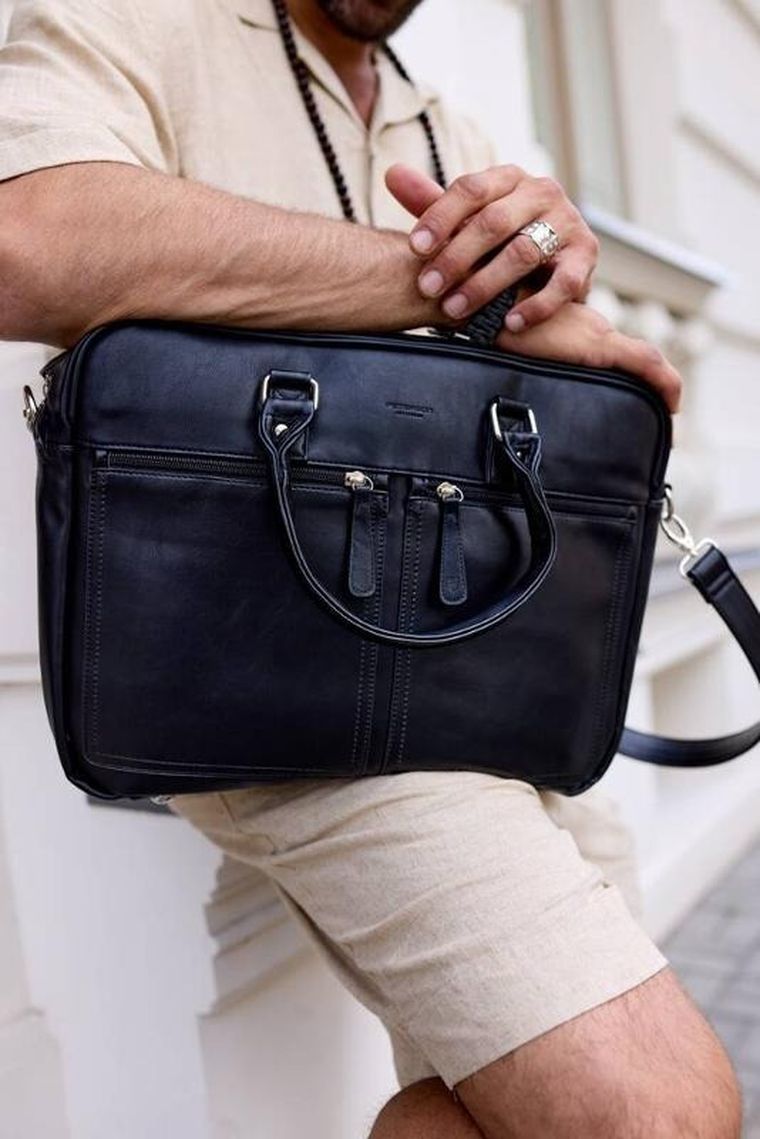Torba na laptopa, czarna, skóra ekologiczna, do 14", Peterson