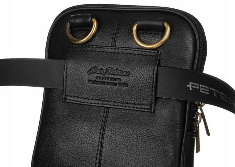 Torba na ramię, czarna, skórzana, Peterson