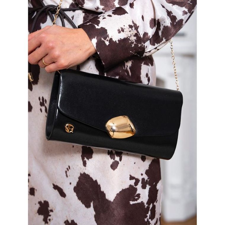 Torebka kopertówka, czarna, skóra ekologiczna, Rovicky