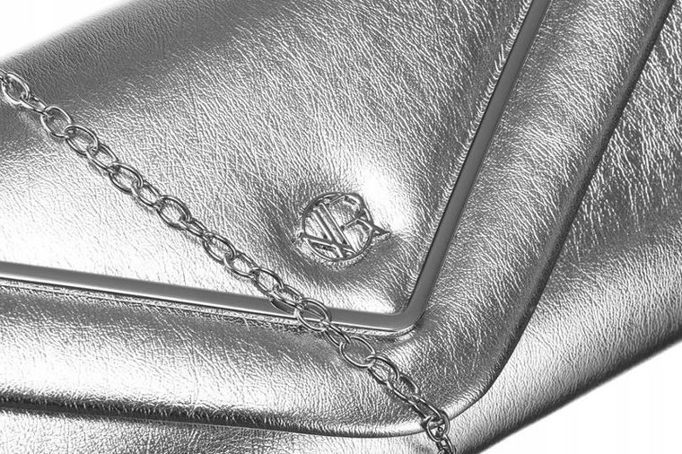 Torebka kopertówka, srebrna, skóra ekologiczna, Rovicky