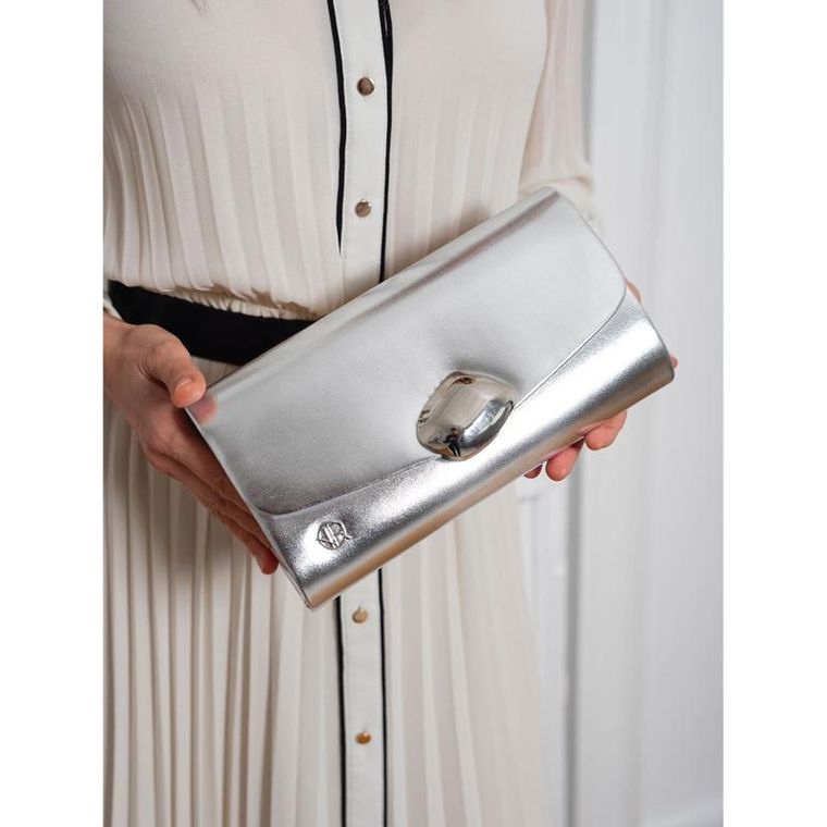 Torebka kopertówka, srebrna, skóra ekologiczna, Rovicky