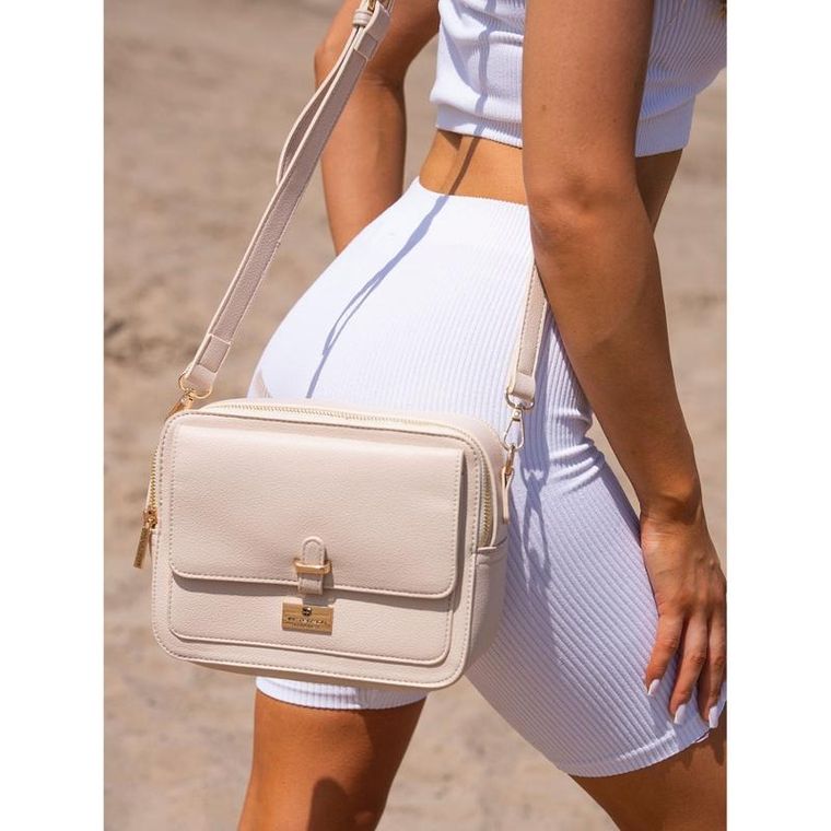 Torebka listonoszka, beżowa, skóra ekologiczna, Peterson