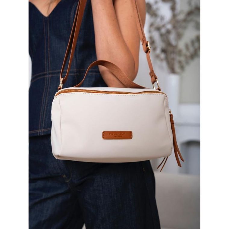 Torebka listonoszka, beżowa, skóra ekologiczna, Petreson