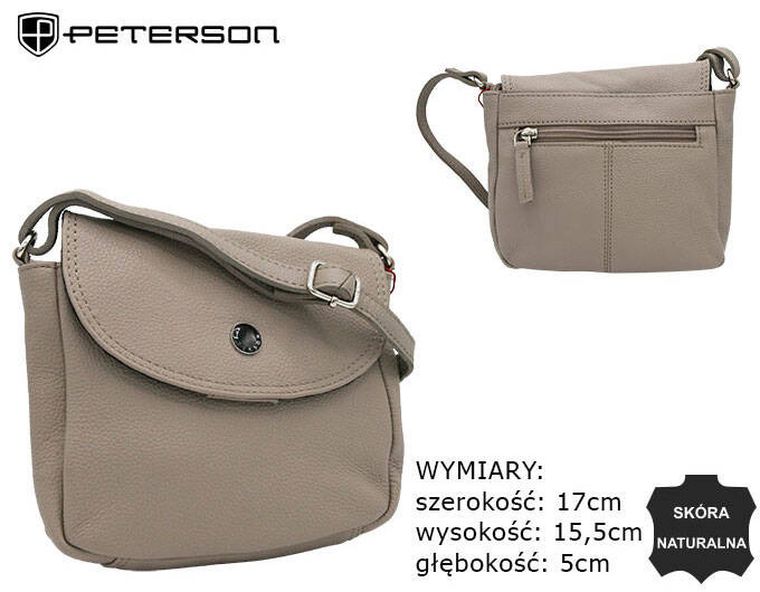 Torebka listonoszka, beżowa, skórzana, Peterson