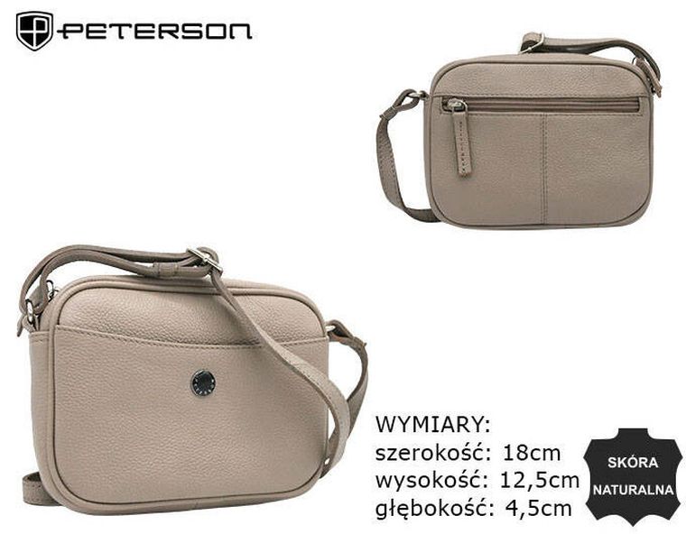 Torebka listonoszka, beżowa, skórzana, Peterson