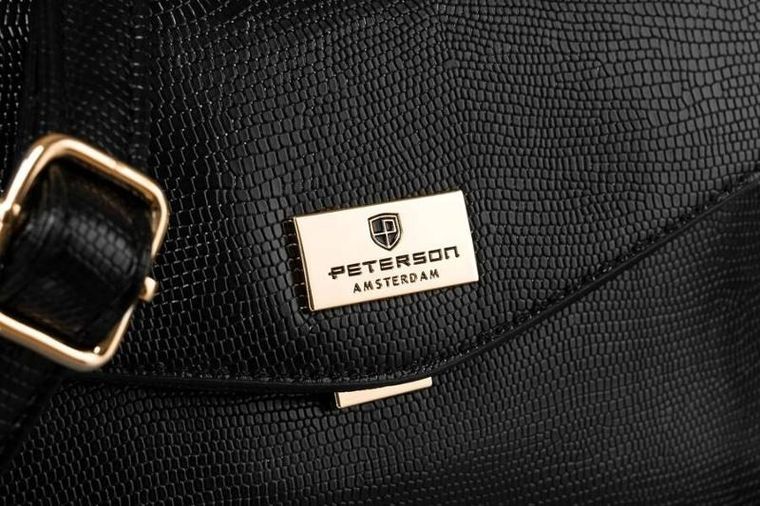 Torebka listonoszka, czarna, skóra ekologiczna, Peterson