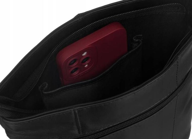 Torebka listonoszka, czarna, skórzana, Peterson